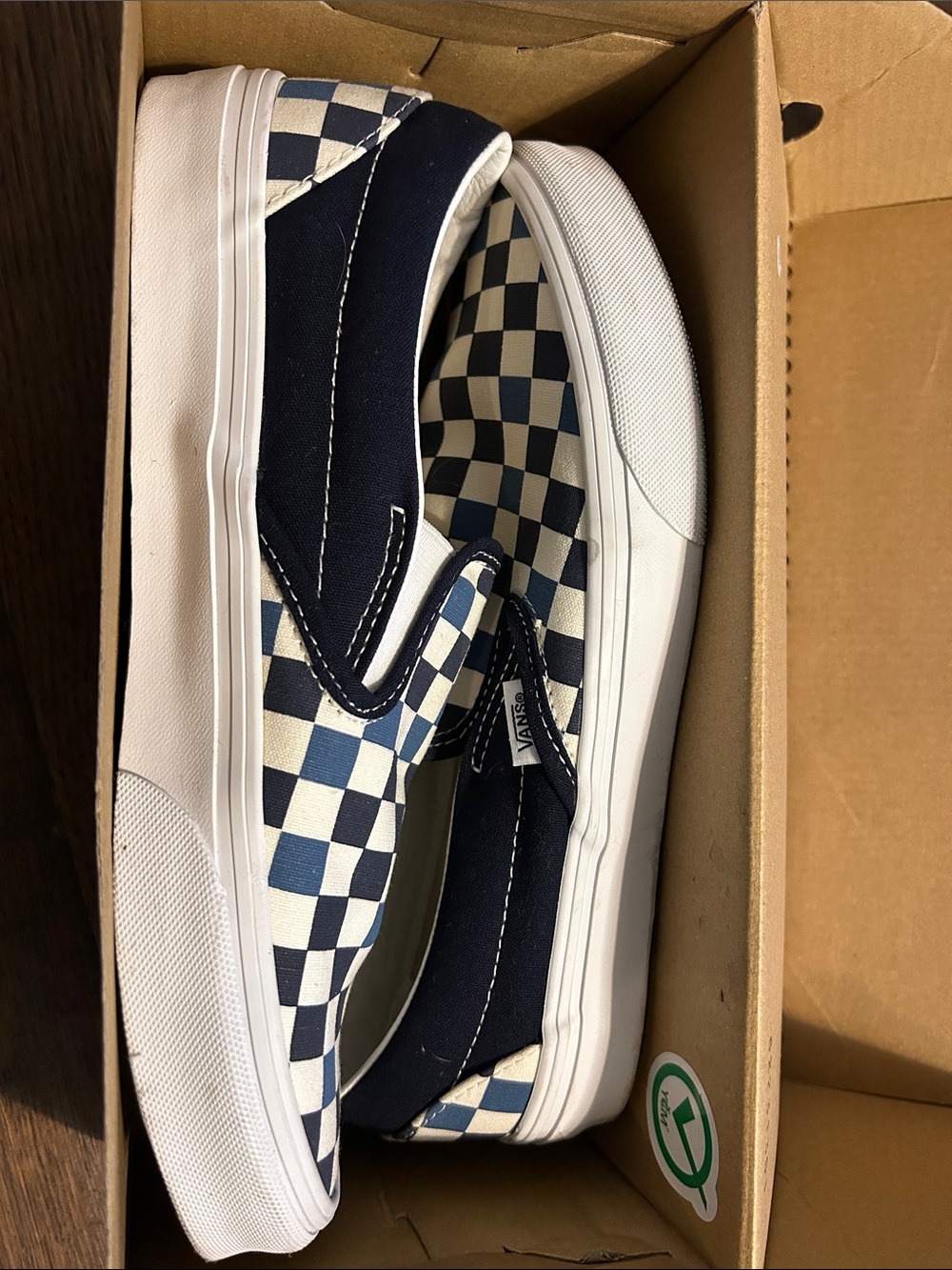 Vans Checkerboard Slip-On Loafers in Navy and White - Men size 9